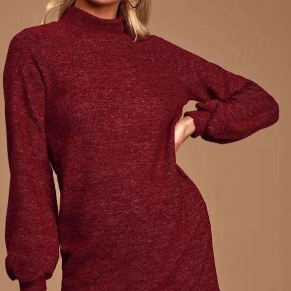 In the Limelight Heathered Burgundy Mock Neck Sweater Dress - Picture 2 of 3